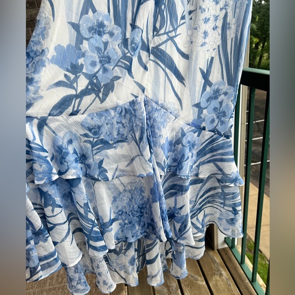 🆕 Tommy Hilfiger Blue Floral Asymmetrical Ruffle Midi Dress – Size 12 - Picture 12 of 15